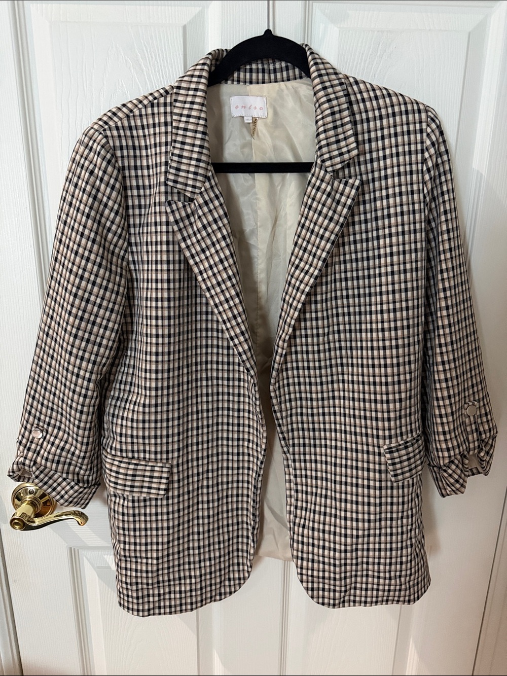 entro Beige and Black Checked Blazer Jacket size 4 oversized